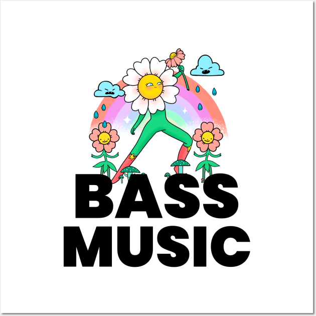 BASS MUSIC  - Flower (black) Wall Art by DISCOTHREADZ 